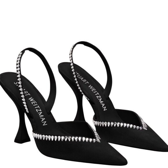 Stuart Weitzman Gemcut Curve Pointed Toe Slingback Pump 8.5B Formal Wedding Part